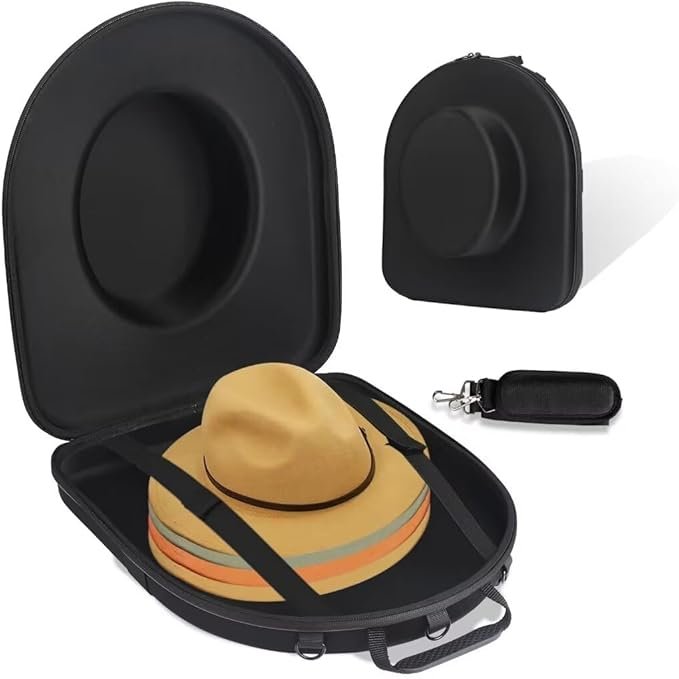 About this item 🎩【Premium Material for Hat Case】The cowboy hat holder is made from a mutispandex fabric and EVA , with a heavy-duty zipper. Transparent information tag holder, smooth mutispandex interior.the inner dual elastic straps can firm the hat in place while you're on the move. 🎩【Great Size for Travel】 Hat box measures 16.9Lx15W x 6.5H inch,（Check sizing against your hat to ensure a good fit.）.such as sun Fedoras, Panama hats, Trilby, Bowler, boaters, pork pie, straw hats for men or womens .When you are still bothered by the piles of hats, its presence will be your salvation. 🎩【Portable Fashion Styles】 Different with other travel hat box ,this bag can be worn as a backpack, or sling bag, or carried via the comfortable rubber handle. The strap is fully adjustable and allows you to swap carrying style. 🎩【Multipurpose Hat Travel Case】 The hat box can better choose store not only your hats but also underwear, socks and more, protecting your favorite items from deformation and wrinkled. Convenient double zipper closure, easy to use, a must-have for hat fanatics and hat collectors. 🎁【Gift Ideas & Great Service】This hat travel case is very practical, let your caps will not be lost again, good ideal for weekend or holiday travel, is also the best gift for family and friends. We’re incredibly confident you’re going to love our storage organizer travel bag. If you have any questions, please feel free to contact us and we will reply within 24 hours.