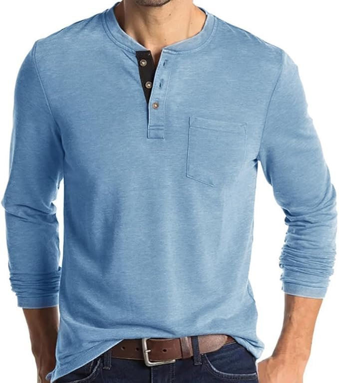 Mens Casual Short Sleeve Henley Shirts Fashion Button T Shirts with Pocket