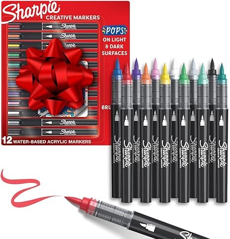 Sharpie Creative Paint-like Brush Tip Acrylic Markers, Assorted Colors, Stocking Stuffers, 12 Count, Perfect for Art and Craft Supplies