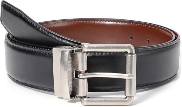 KASBAH Men's Reversible Leather Belt Work Casual Belt Two-in-One Belt With Rotated Buckle Double Sided Men Dress Belt