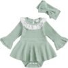 Newborn Baby Girl Romper Dress Ruffle Long Sleeve Overall Skirt+Bow Headband Cute Infant Girl Fall Winter Clothes - Image 2