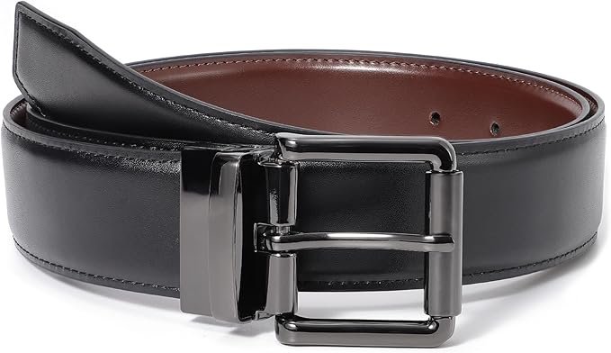 KASBAH Men's Reversible Leather Belt Work Casual Belt Two-in-One Belt With Rotated Buckle Double Sided Men Dress Belt