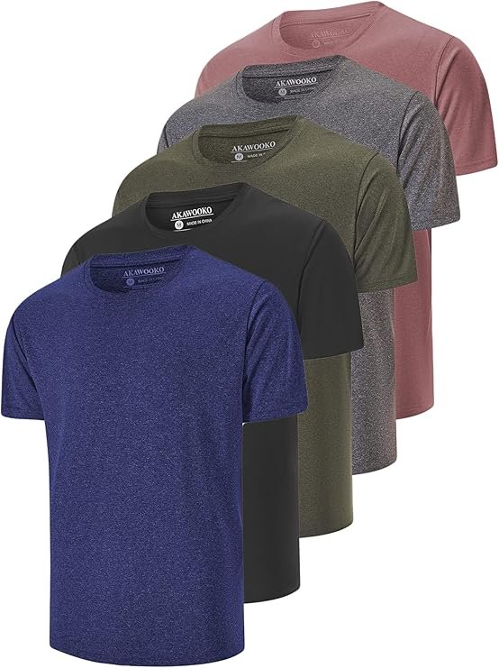 5 Pack Men's Dry Fit T Shirts, Athletic Running Gym Workout Short Sleeve Tee Shirts for Men